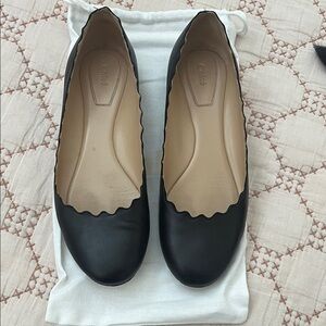 Chloe Lauren Black Scalloped Leather Flats. Sz 36 / 6